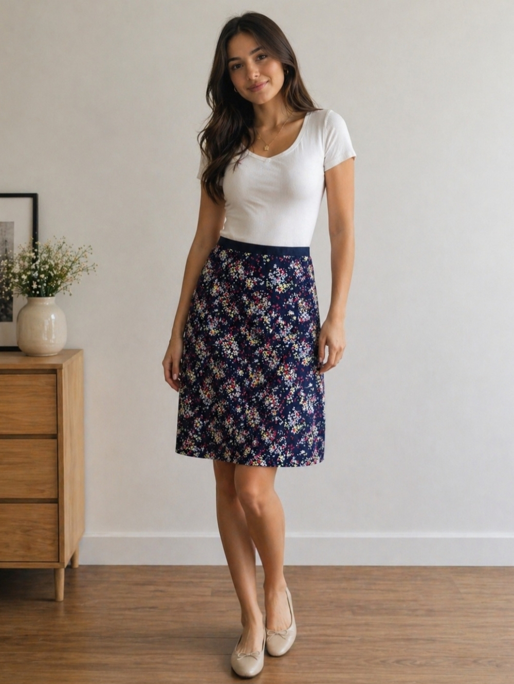 Boden Navy Blue Ditzy Floral Print A-Line Skirt, Size 4